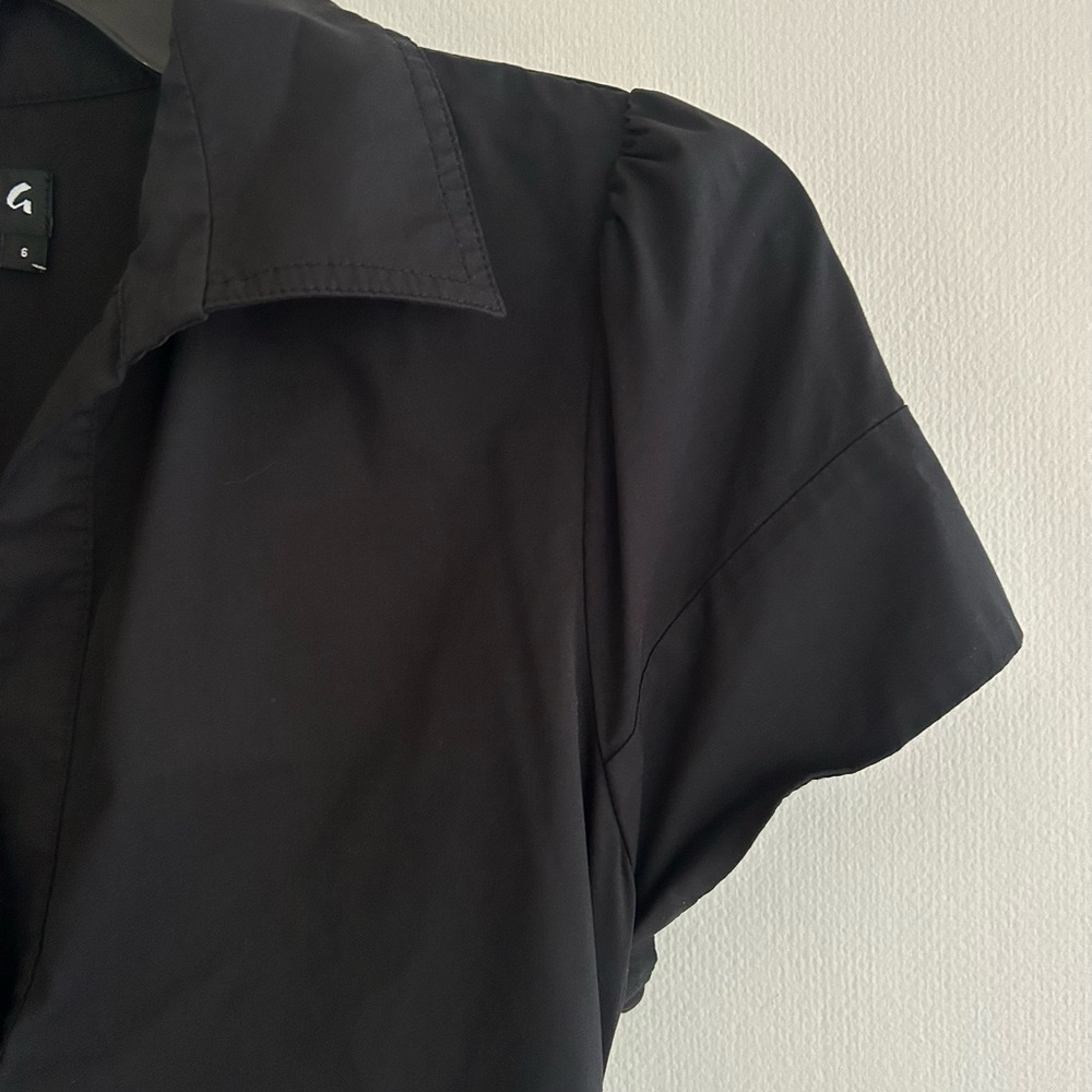 BCBG Paris Black Collared Shirt Dress Minimalist Capsule Luxury Stretch Cotton 6 - Picture 7 of 15